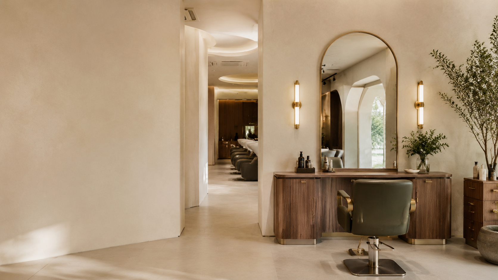 Warm modern salon interior